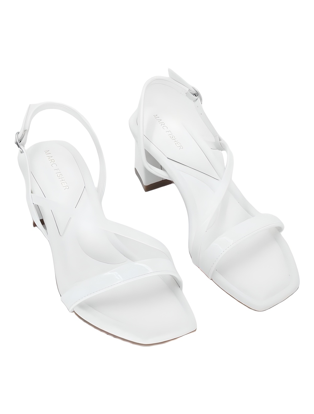 Marc Fisher Gizia Strappy White Patent Block Heel Sandals Size 7.5M